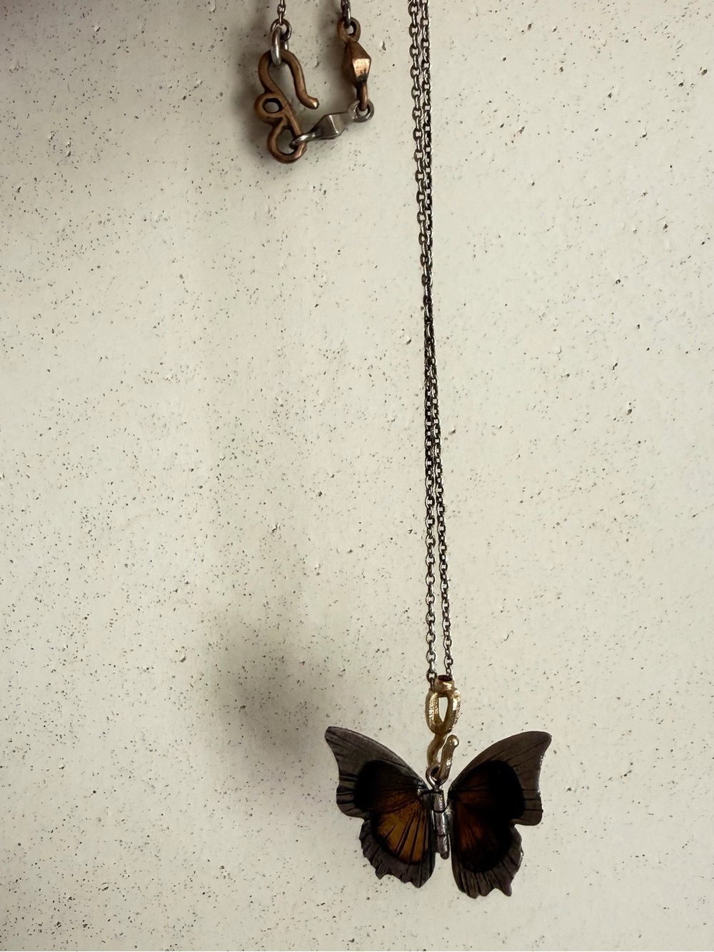 James Banks Silver brass and gold with Rubby stone  Butterfly Pendant Necklace